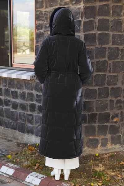 TRENDTESETTÜR Women's Black Hooded Puffer Coat t 2207