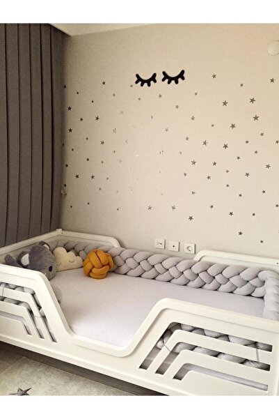 düğüm yastık 500 Cm 4 Örgü Beşik Korumalık- Açık Gri