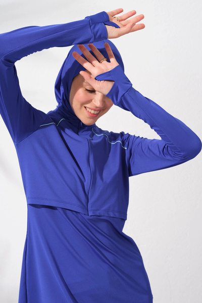 Pierre Cardin Long Sleeve Zippered Hijab Swimsuit Sax 231917