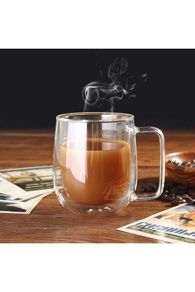 Alcoach Topspring Clear Glass Coffee Cups with Handles - Double Wall Insulated, Set of 4 Cups (450ml)