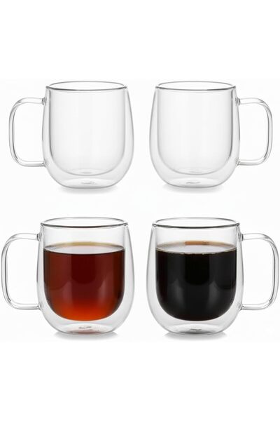 Alcoach Topspring Clear Glass Coffee Cups with Handles - Double Wall Insulated, Set of 4 Cups (450ml)