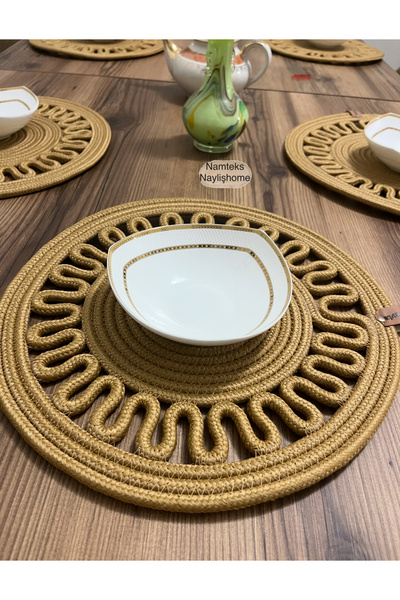 Namteks 6 Pieces 33x33 Jute, Ameriken Serving, Tablecloth, Supla Gift, with Dowerpot Gritirikot
