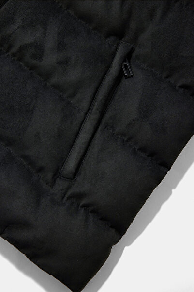 W Collection Stand-Up Collar Zippered Black Coat