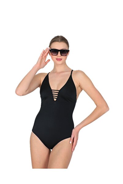 YT DİLAY ملابس السباحة ذات القصة المنخفضة باللون الأسود