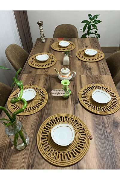 Namteks 6 Pieces 33x33 Jute, Ameriken Serving, Tablecloth, Supla Gift, with Dowerpot Gritirikot