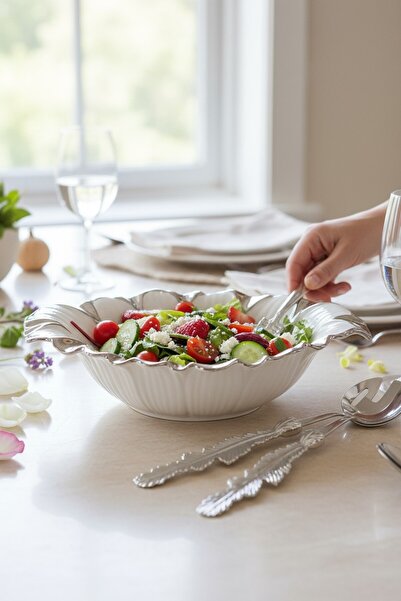 ROY KING FLORA SILVER OVAL DERİN SUNUM TABAK 37*22*9 CM