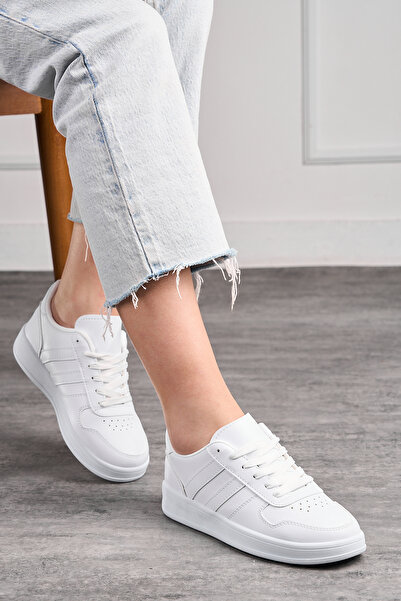 Nstil Ležérní unisex bílé sportovní boty šněrovací detail šití lehké tenisky s vysokou podrážkou 4005