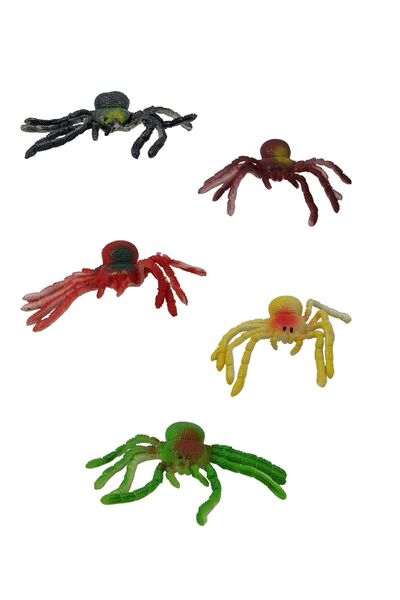 toysandmore Oyuncak Örümcekler Esnek, Uzayabilen, Soft Rengarenk Oyuncak 5'li Tarantula Örümcekler