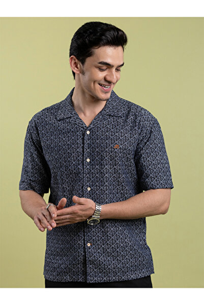 Mannerism The Urban Texture – Grey Denim Shirt with Rugged Printed Finish, Co...