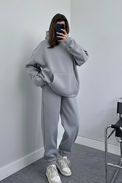 YAKAMEL طقم بدلة رياضية نسائية كبيرة الحجم بجيب الكنغر وجيب الكنغر