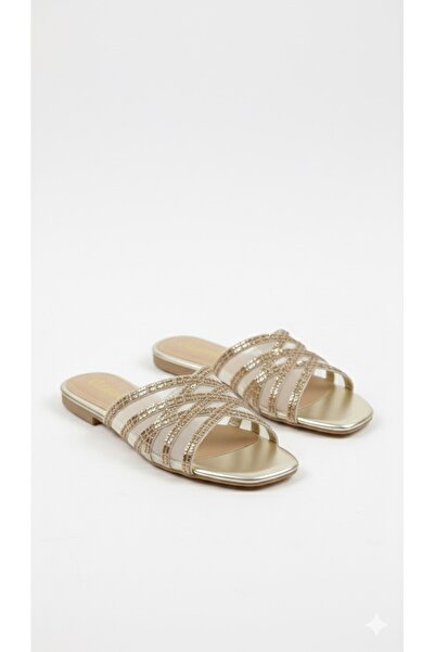 BST صندل سهل الارتدا مزين بفصوص ذهبيه