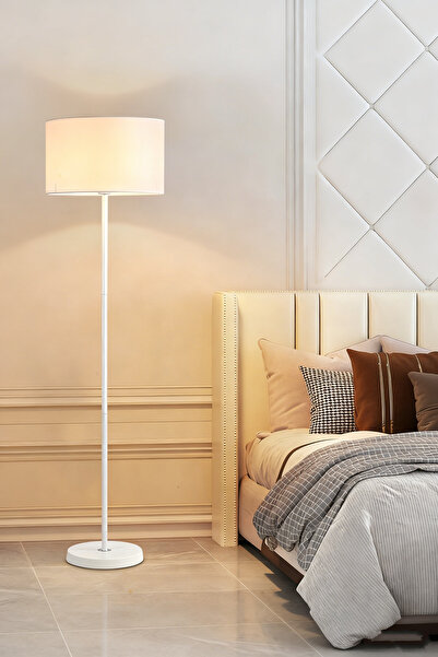 Enjoylifeme Bedroom Floor Lamp Farmhouse Floor Lamps Pole Lamp Linen Lampshade, Standing Tall Lamps for Office