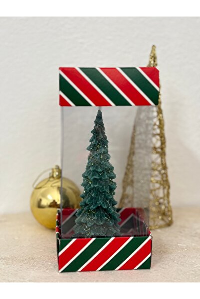 Dekoratif Hediyelik  Çam Ağacı Mum Seti, Yeşil Mum Yılbaşı Hediye Pine Tree Candle