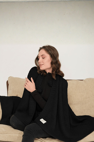 Miespiga Coco Rice Knitted Pompom Knitwear Tv Blanket Throw Sofa Shawl