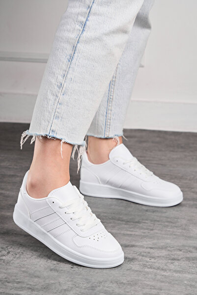 Nstil Ležérní unisex bílé sportovní boty šněrovací detail šití lehké tenisky s vysokou podrážkou 4005