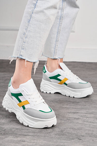 Allyup Tenis Stone Green Yellow - Pantofi sport pentru femei cu talpă înaltă ...