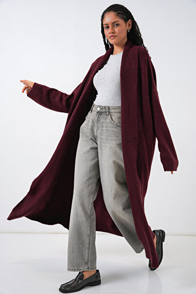 Bigdart Γυναικεία Μακριά Oversize Πλεκτά Ζακέτα 15924 - Claret Red
