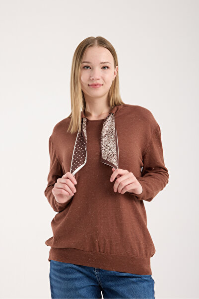 Moda Days Women's Sax Blue Glittery Crew Neck Sweater