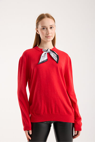 Moda Days Women's Red Round Neck Knitwear Sweater Comfortable Fit Long Sleeve