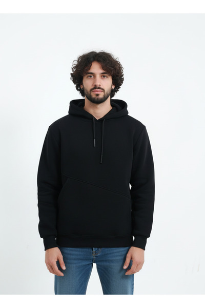 MODENZO Hooded 3-Ply Combed Cotton Puff Soft Fabric Cut-Out Pocket Sweatshirt