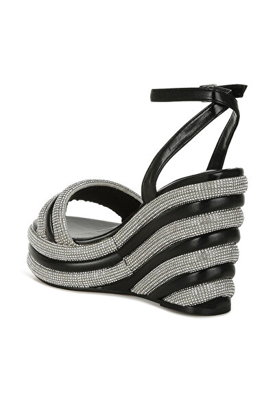 london Rag Women Rhinestone Studded Wedge Sandals in Black