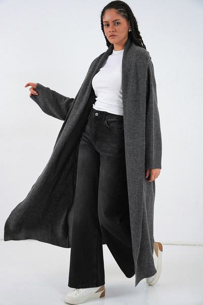 Bigdart Γυναικεία Μακριά Πλεκτά Ζακέτα Oversize 15924 - Anthracite