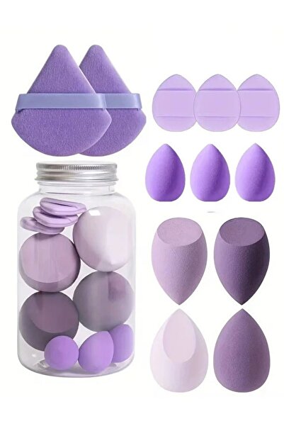 Piev Özel Kavanoz 16 Parça Makyaj Sünger Seti Mor