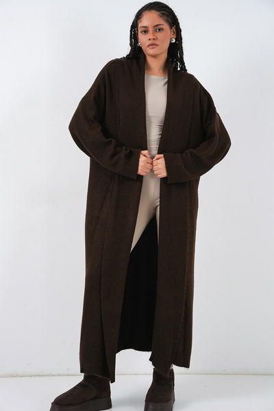 Bigdart Γυναικεία Μακριά Oversize Πλεκτά Ζακέτα 15924 - Καφέ