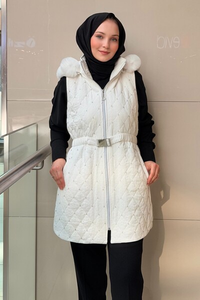 FUAT GÜRSEN Fuat Gürşen Hooded Bead Embroidered Waist Drawstring Vest