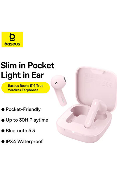 Baseus Casti In-Ear Bowie E16, True Wireless, Bluetooth, IPX4, Autonomie 30 ore, Roz