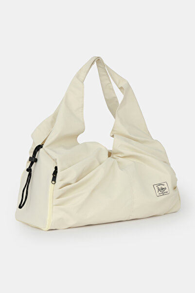 ICONE BAG Icone Pleated Zippered Yoga Bag, Fitness Bag, Gym Saddlebag Look Pleated Cream Sports Bag