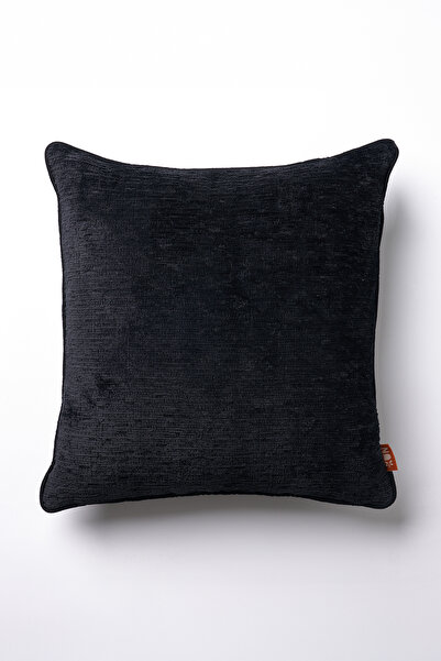 THE KUN غطاء وسادة مسطح بتفاصيل منسوجة ذاتياً من شونيلي - أسود