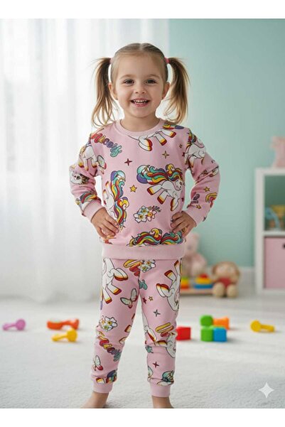 Store Renkli Sevimli At Desenli Kız Çocuk Eşofman Takımı Pijama