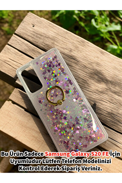 Merwish Samsung Galaxy S20 FE Uyumlu Sulu Simli Yüzüklü Standlı Parlak Siliko...