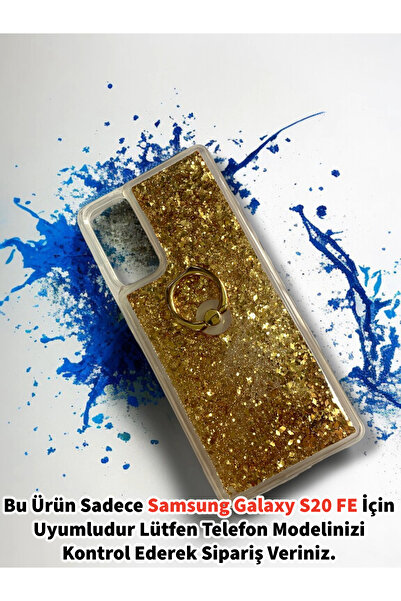 Merwish Samsung Galaxy S20 FE Uyumlu Sulu Simli Yüzüklü Standlı Parlak Siliko...