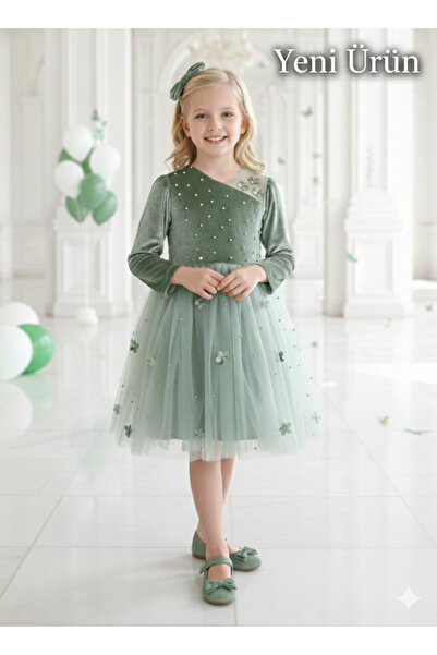 TREEMASS Girl's Velvet and Tulle Dress Ideal for Special Occasions.