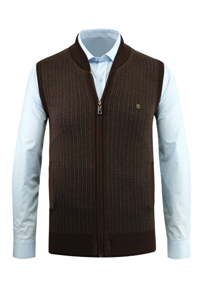 Çizgi Triko Γραμμική Πλεκτή Ανδρική Πλεκτή Γιλέκο με Φερμουάρ και Τσέπες Χάλυβα Κλασική Σιλουέτα - 5004J