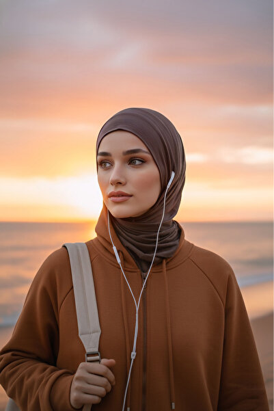 Aisha's Design Combed Cotton Bonnet with Neck Covering Feature and Headphone Opening, B-94, Chocolate