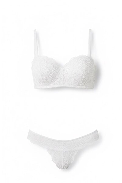 BÜŞRA Lotus Cap Unpadded Lace Detachable Strap Bra Panty Set - Boxed