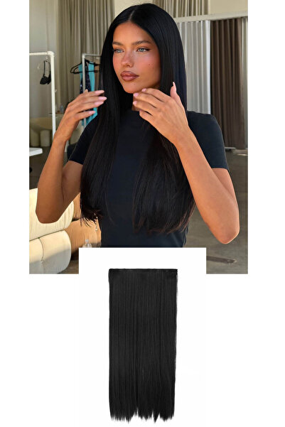 TAKIŞTIR Isıya Dayanıklı Yarımay Çıt Çıt Saç - 1b - Siyah - Düz - 60 Cm - 110 Gr