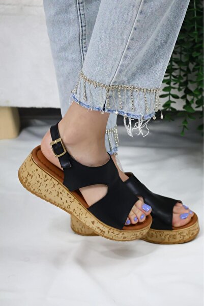 asmi shoes Ženske sandale Elena sa kork potplatom Ortopedsko crne