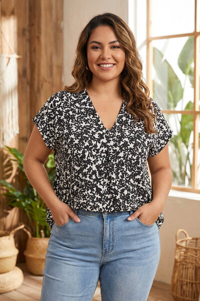 Stil Diva Μπλούζα με κοντό μανίκι με λαιμόκοψη σε σχήμα V 321704