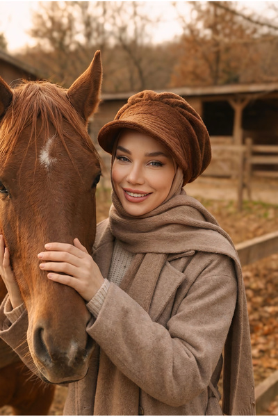 Aisha's Design Winter Visor Women's Plain Cashmere Hat, B-73Dk, Brown