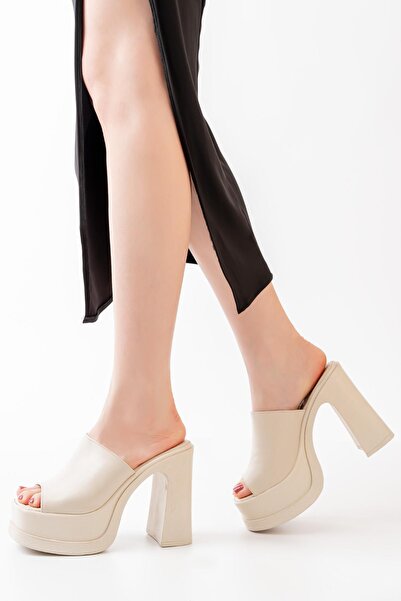 asmi shoes Papuci ortopedici cu platformă și baretă lată (12 cm) pentru femei, crem