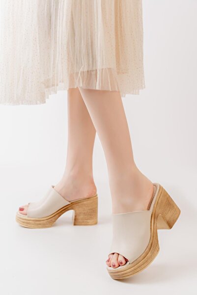 asmi shoes Papuci cu toc cu talpă ortopedică neagră pentru femei (9CM) cremă