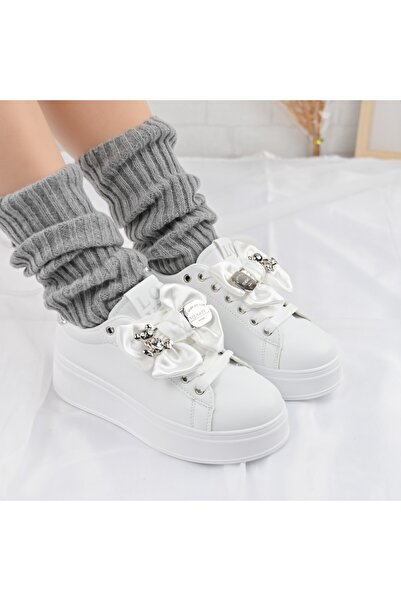 Tmall Pantofi Sport De Dama,Din piele Ecologica,Cu Fundita Mantarme,D1356,Alb