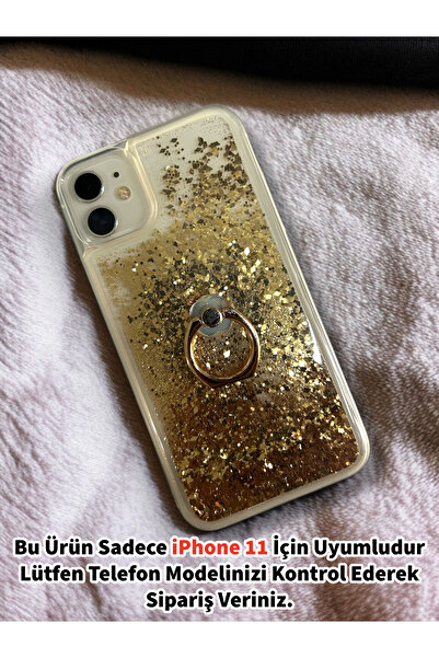 Merwish Apple iPhone 11 Uyumlu Sulu Simli Yüzüklü Standlı Parlak Silikon Kılı...
