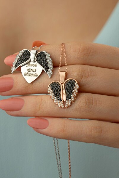 Silvano Jewelry 925 Ayar Gümüş Kişiye Özel Kanatlı Açılabilen Kalp Kolye