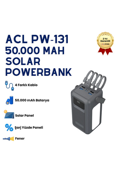 Genel Markalar 50.000mAh Dijital Göstergeli Çoklu Kablolu Taşınabilir 22.5W Hızlı Şarjlı 3 Mod Fenerli Powerbank Ka