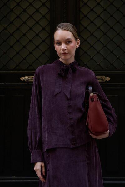 Hilay Jamila Britli Düğmeli Etekli Takım MÜRDÜM